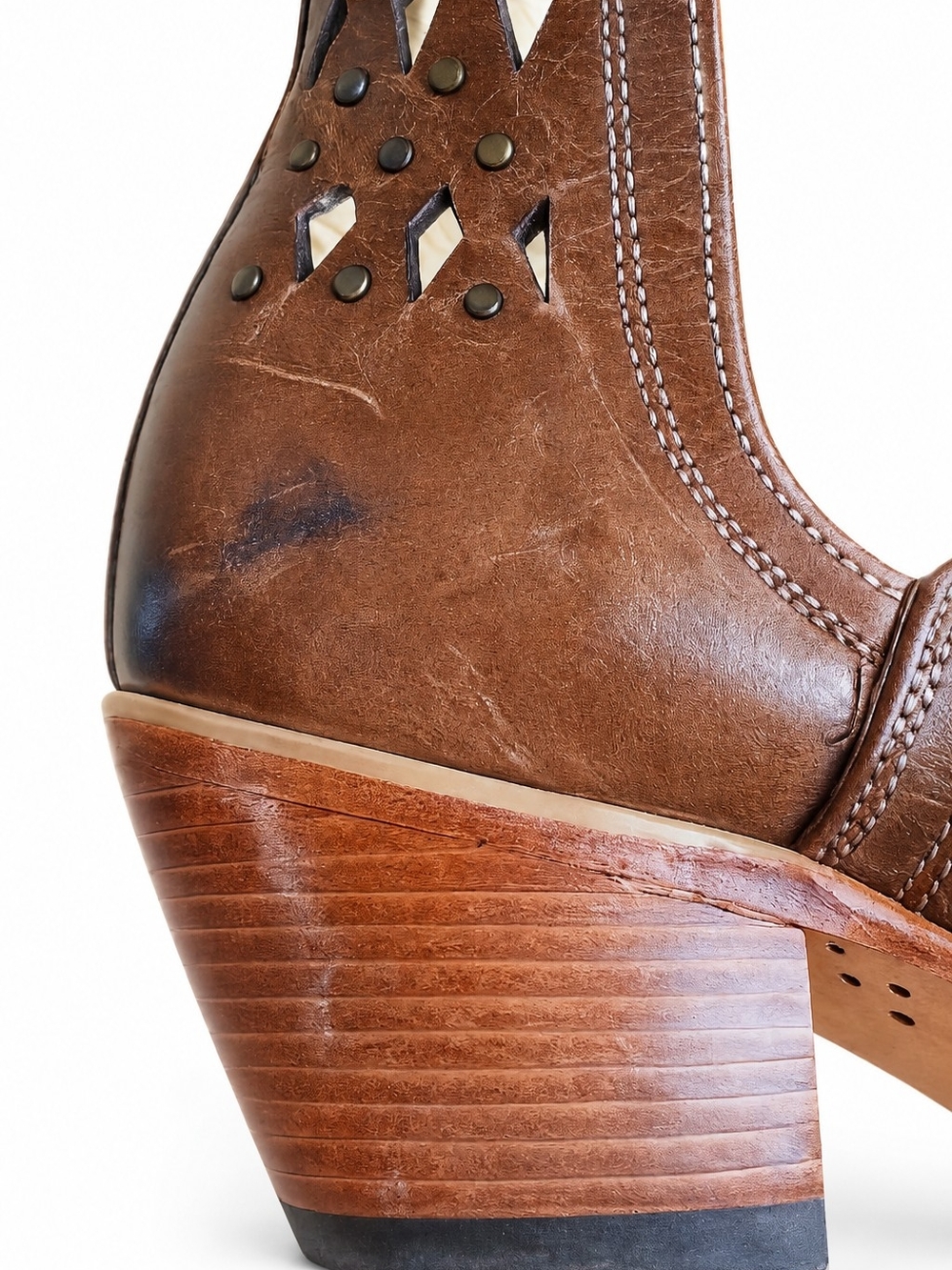 Ariat Dixon Studded Laser Cut Western Ankle Booties Brown Leather 8 Boho - Picture 12 of 16